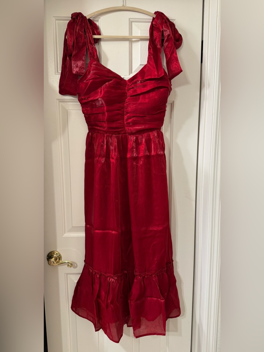 In February Red Satin Dress with Bow Shoulder Straps *NWT